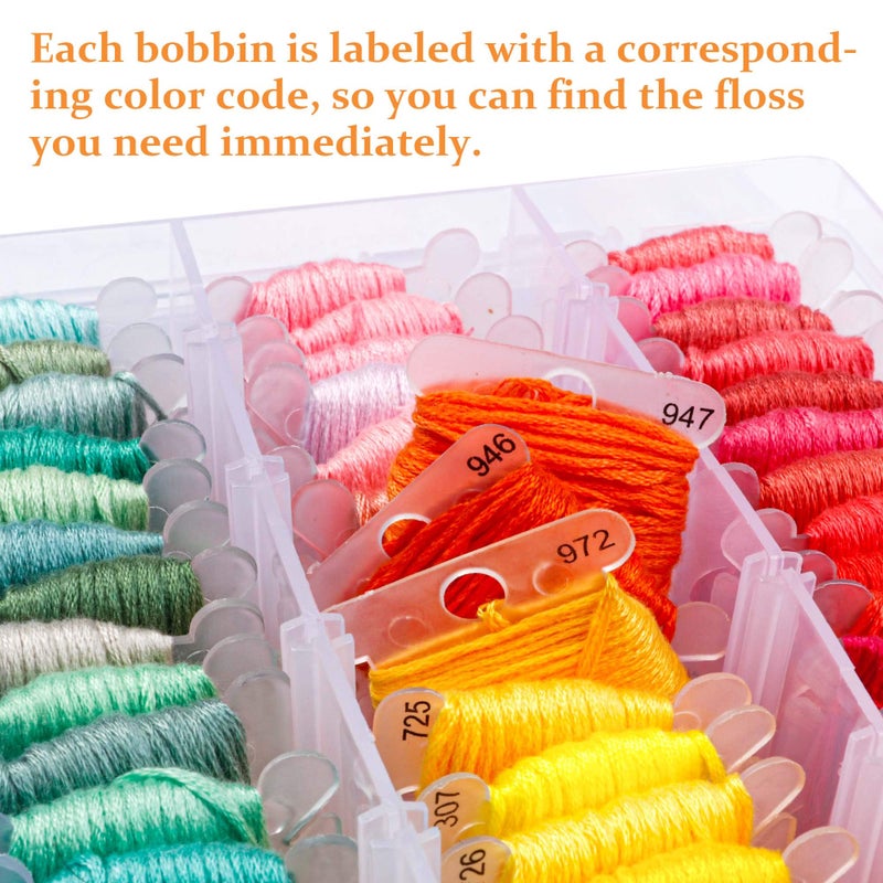 Inscraft 403 Pack Embroidery Floss Set, 250 Colors Cross Stitch Friendship Bracelet Thread with 153 Pcs Cross Stitch Tool, 4-Tier Transparent Box for Storage - Image 4