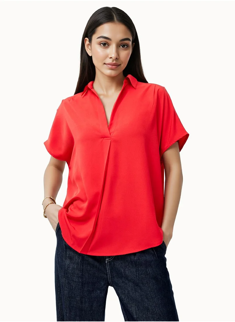 فرنش كونكشن V Neck Regular Polyester Blouse