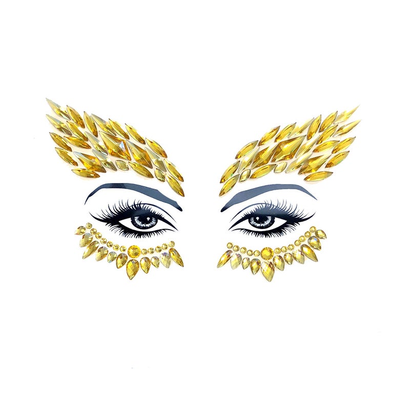 Neva Nude Golden Eye Gold Jewel Face Crystal Sticker Gems for Carnivals Halloween Festivals Raves Parties Medical Grade Adhesive Waterproof Sweatproof Made in USA