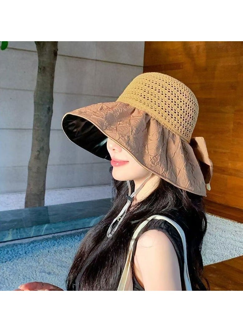 New Storage Bow Sunscreen Hat for Summer Sunshade, UV Protection, Outdoor Versatile, Large brimmed Fisherman's Hat  - Image 1