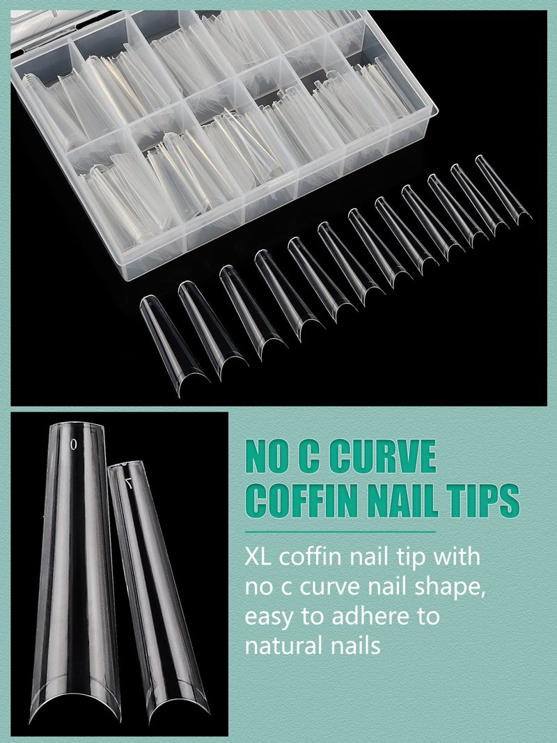 LIONVISON 480PCS XL Long Clear Nail Tips, 240PCS Coffin Nails Tips with 240PCS NO C Curve Square Nail Tips for Acrylic Nails Professional, Half Cover Straight Ballerina Nail Extension Tips for Nail Salons Home - Image 4