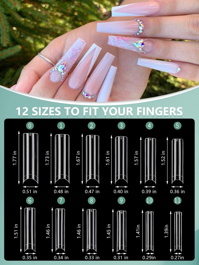 LIONVISON 480PCS XL Long Clear Nail Tips, 240PCS Coffin Nails Tips with 240PCS NO C Curve Square Nail Tips for Acrylic Nails Professional, Half Cover Straight Ballerina Nail Extension Tips for Nail Salons Home - Image 5