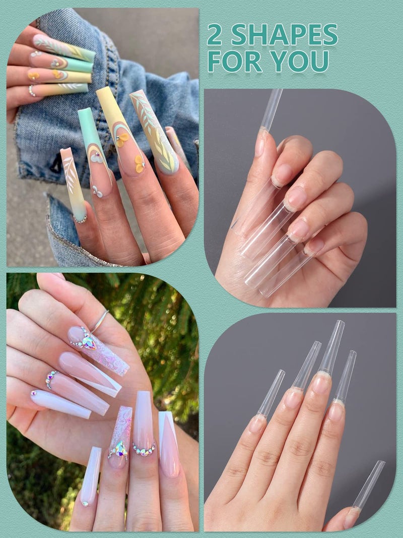 LIONVISON 480PCS XL Long Clear Nail Tips, 240PCS Coffin Nails Tips with 240PCS NO C Curve Square Nail Tips for Acrylic Nails Professional, Half Cover Straight Ballerina Nail Extension Tips for Nail Salons Home - Image 2