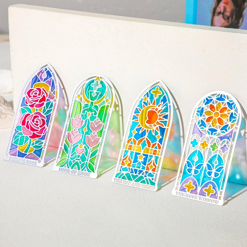 emmoolife 4 Pcs Metal & Resin Elegant Bookmarks Transparent Bookmark Church Stained Windows Classic Cathedral Aesthetic Book Mark Big Size Rainbow Funny Gift for Read Lovers Writers Readers Women Teens Girl - Image 1
