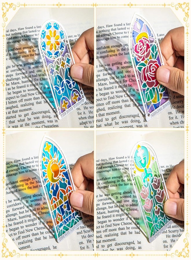 emmoolife 4 Pcs Metal & Resin Elegant Bookmarks Transparent Bookmark Church Stained Windows Classic Cathedral Aesthetic Book Mark Big Size Rainbow Funny Gift for Read Lovers Writers Readers Women Teens Girl - Image 3