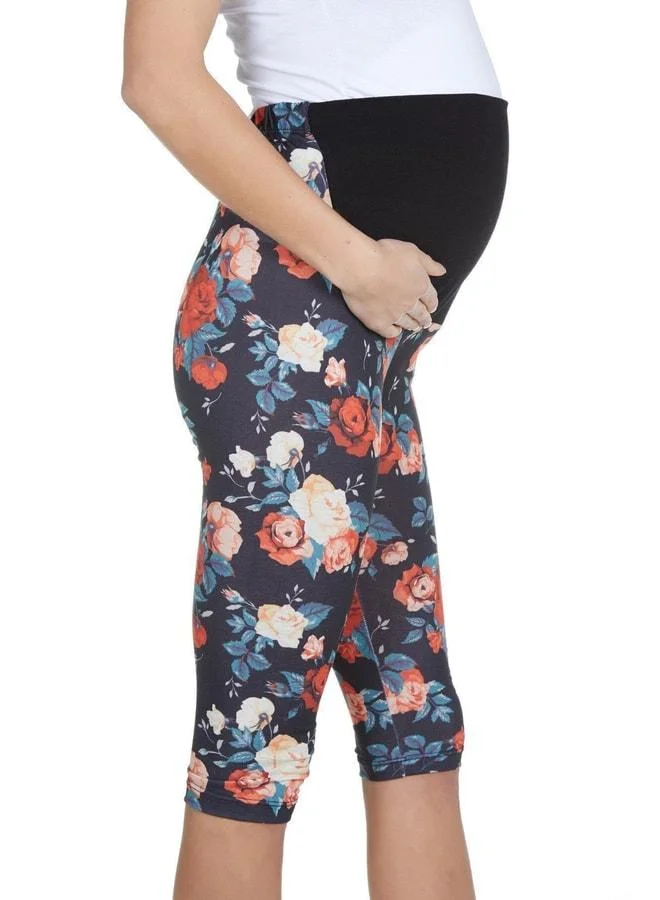 LuvmaBelly Maternity 8018 - Cotton Belly Support Floral Capri Maternity Leggings.