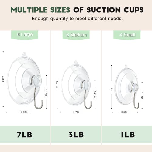 RELBRO Suction Cup Hooks, Window Suction Cups with Metal Hooks, Removable and Reusable, Combo Set, 4 Large, 4 Medium, 2 Small, Clear, 10 Pcs - Image 3