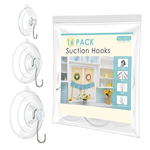 RELBRO Suction Cup Hooks, Window Suction Cups with Metal Hooks, Removable and Reusable, Combo Set, 4 Large, 4 Medium, 2 Small, Clear, 10 Pcs - Image 1