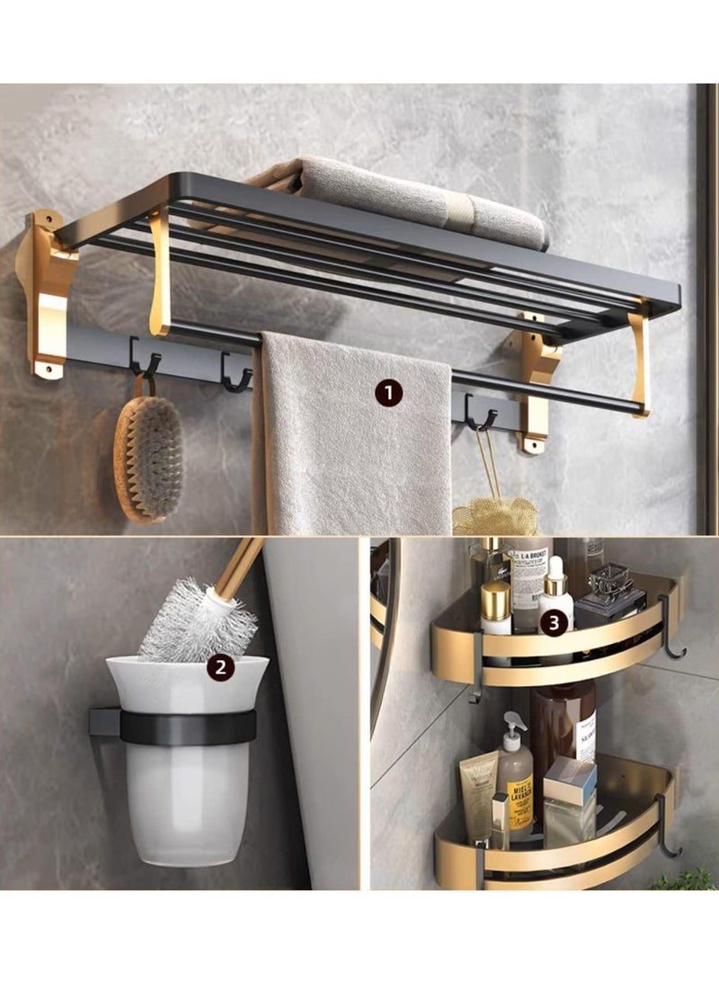 MONOGUE 3PCS Bathroom Accessories Bath Hardware Set  Towel Rack Double Toilet Brush Wall Hanging Basket. - Image 1