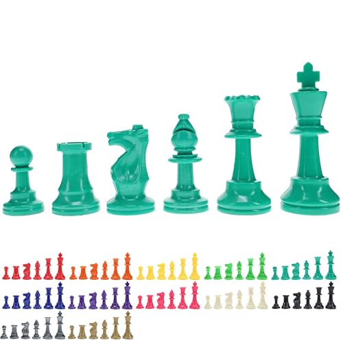WE Games Color Bright Plastic Staunton Tournament Chess Pieces with 375 in King Half Chess Set of Chess Pieces Only Teal Green - Image 1