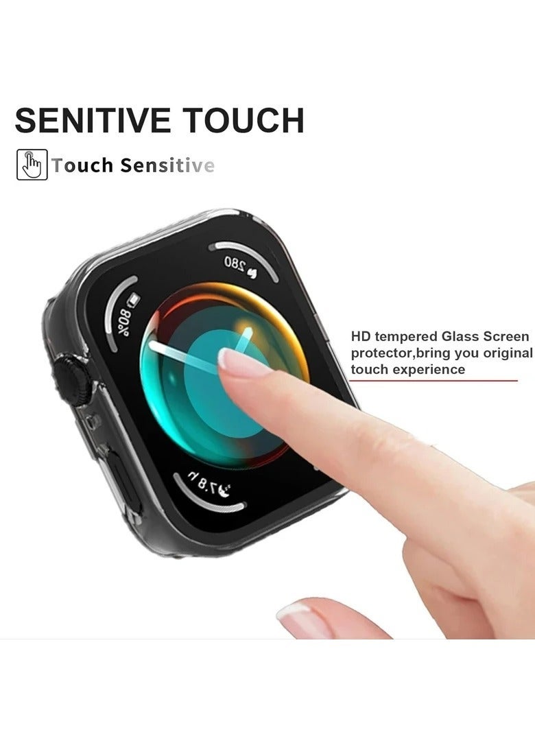 Youque HUAWEI Watch Fit 4 Case and Tempered Glass Screen Protector 2 PCS Set Slim Hard PC Bubble-Free Screen Cover Ultra-Thin Bumper for Everyday Use Black Clear - Image 3