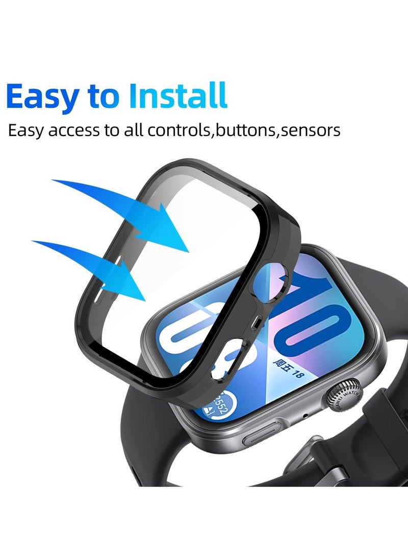 Youque HUAWEI Watch Fit 4 Case and Tempered Glass Screen Protector 2 PCS Set Slim Hard PC Bubble-Free Screen Cover Ultra-Thin Bumper for Everyday Use Black Clear - Image 5