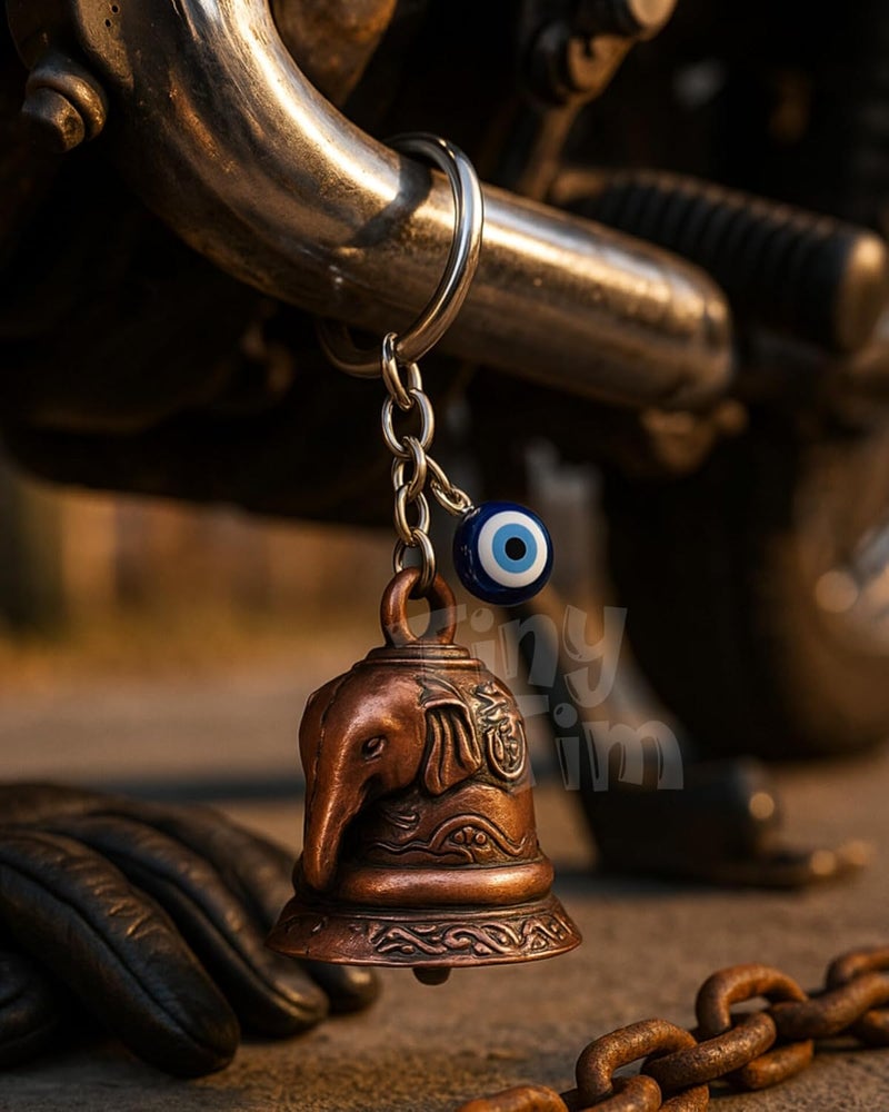 Tiny Tim Store Guardian Bell with Evil Eye Charm – Protective Motorcycle & Car Accessory – Tibetan-Inspired Design – Wards Off Negative Energy – Ideal Gift for Bikers & Travelers - Image 3