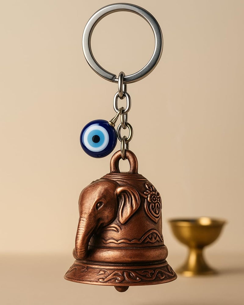 Tiny Tim Store Guardian Bell with Evil Eye Charm – Protective Motorcycle & Car Accessory – Tibetan-Inspired Design – Wards Off Negative Energy – Ideal Gift for Bikers & Travelers - Image 1