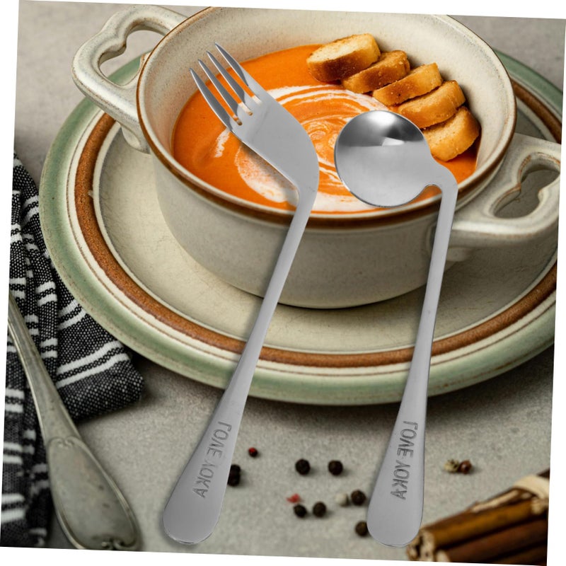 Angled Spoons and Curved Fork Silverware Set for Elderly Practical Feeding Tableware - Image 3