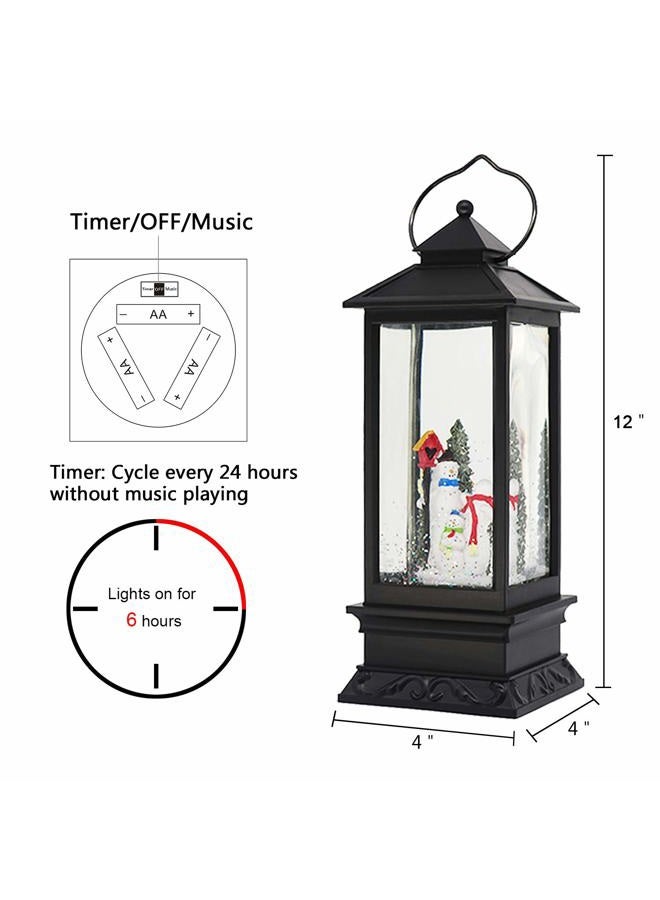 Eldnacele Christmas Snow Globe Lantern with Music, Battery Operated Lighted Swirling Glitter Water Lantern with Timer for Christmas Home Decoration, Snowman - Image 3