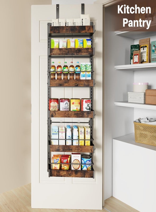 CUISIBOT Over The Door Pantry Organizer, 2 IN 1 Wall Mount or Metal Hanging Spice Rack for Pantry Organizers and Storage, Seasoning Shelves，Adjustable Basket with Hooks for Kitchen (Black, 6 Tier) - Image 4