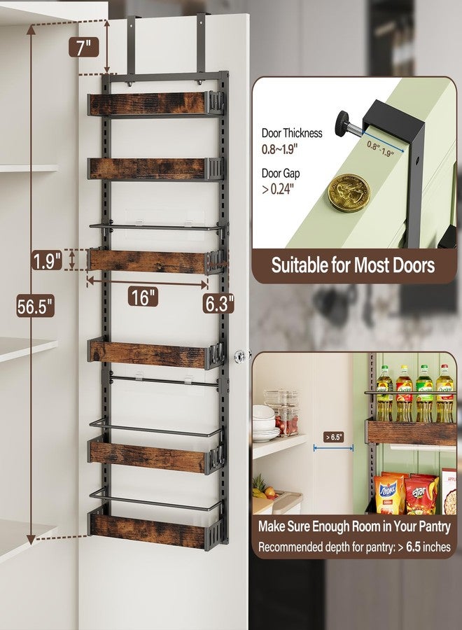 CUISIBOT Over The Door Pantry Organizer, 2 IN 1 Wall Mount or Metal Hanging Spice Rack for Pantry Organizers and Storage, Seasoning Shelves，Adjustable Basket with Hooks for Kitchen (Black, 6 Tier) - Image 2