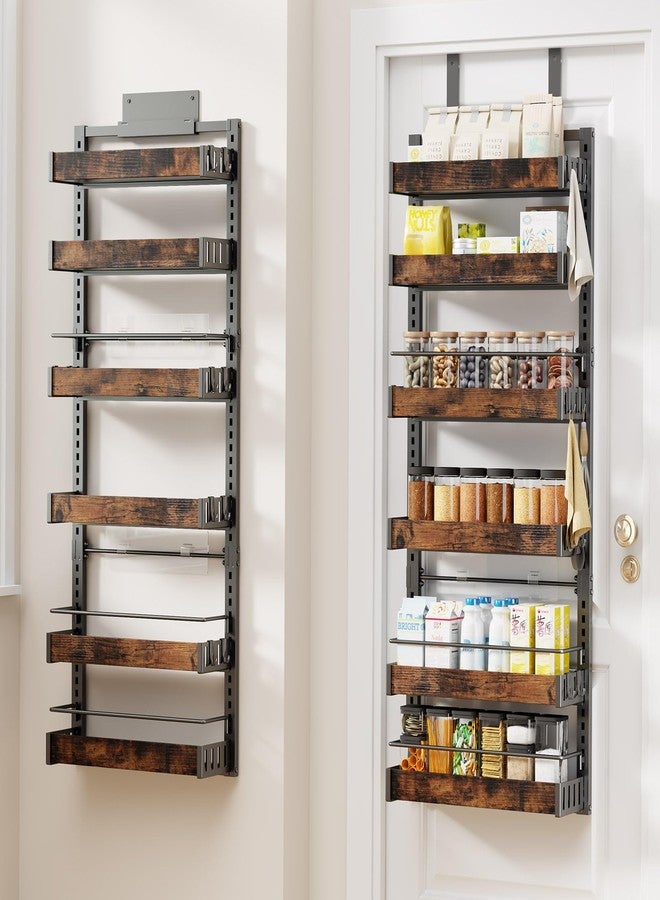 CUISIBOT Over The Door Pantry Organizer, 2 IN 1 Wall Mount or Metal Hanging Spice Rack for Pantry Organizers and Storage, Seasoning Shelves，Adjustable Basket with Hooks for Kitchen (Black, 6 Tier) - Image 1