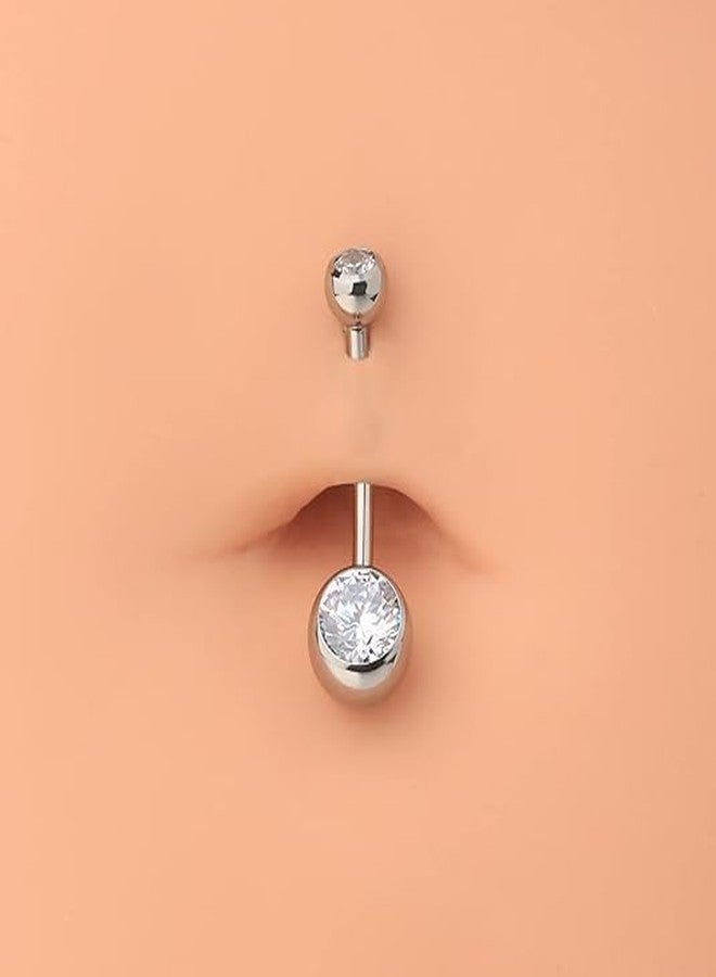 SHIELD PLUS Belly Button Rings, Internally Threaded 14mm Long Belly Ring, Round CZ Navel Rings for Women Men - Image 2
