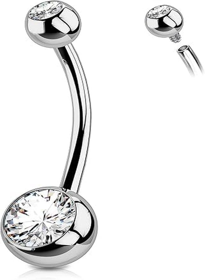 SHIELD PLUS Belly Button Rings, Internally Threaded 14mm Long Belly Ring, Round CZ Navel Rings for Women Men - Image 1
