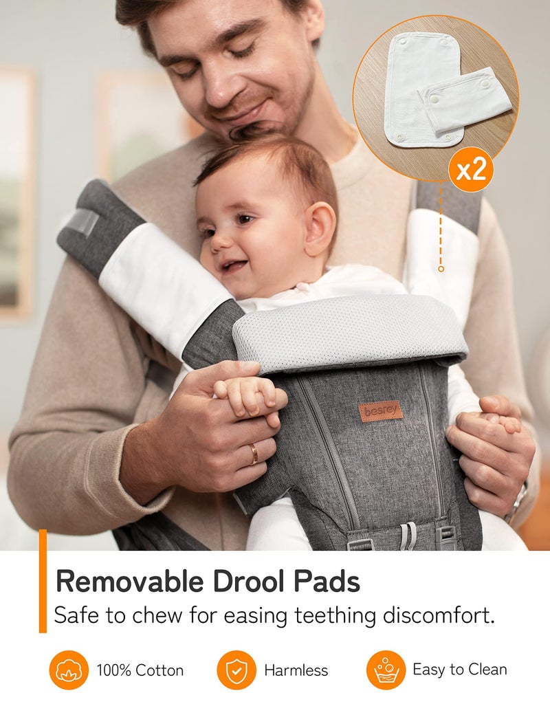 besrey Baby Carrier with Hip Seat Newborn to Toddler, Summer Mesh Front Facing Infant Carrier, Baby Body Holder Chest with Back Support, Front Back Pack with Strap for Men Women Hiking Lumbar Support - Image 5