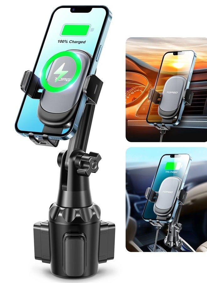 TOPGO [Upgraded] TOPGO Cup Holder Phone Mount Wireless Charger,Universal Cell Phone Holder Car Charger Wireless-Charger-Cup-Phone-Holder Fast Charging for iPhone11/11 Pro/11 Pro Max, Samsung Galaxy Black - Image 1