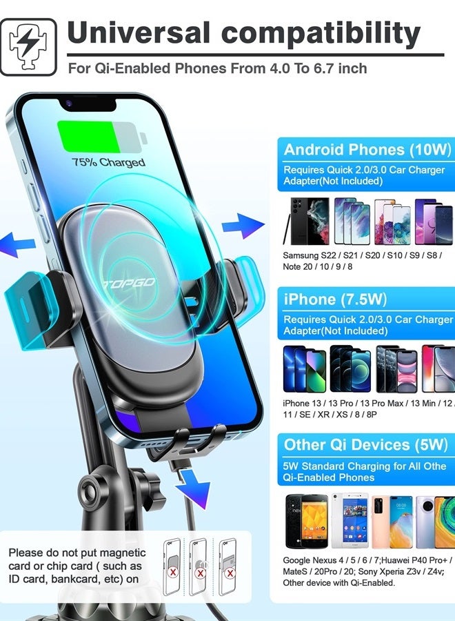 TOPGO [Upgraded] TOPGO Cup Holder Phone Mount Wireless Charger,Universal Cell Phone Holder Car Charger Wireless-Charger-Cup-Phone-Holder Fast Charging for iPhone11/11 Pro/11 Pro Max, Samsung Galaxy Black - Image 2