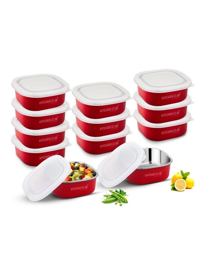 KITCHEN CLUE Stainless Steel Airtight & Leak-Proof Microwave Safe Lunch Box & Containers for Office School Kitchen I Set of 12 Pcs, 350 ML I Red I BPA Free Ideally Use for Kids & Adults - Image 1