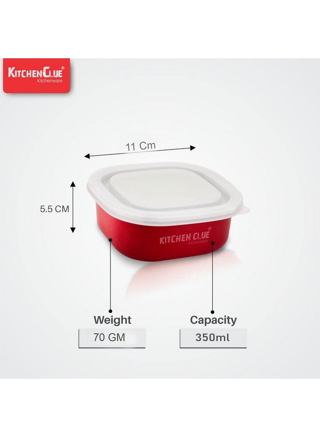 KITCHEN CLUE Stainless Steel Airtight & Leak-Proof Microwave Safe Lunch Box & Containers for Office School Kitchen I Set of 12 Pcs, 350 ML I Red I BPA Free Ideally Use for Kids & Adults - Image 3