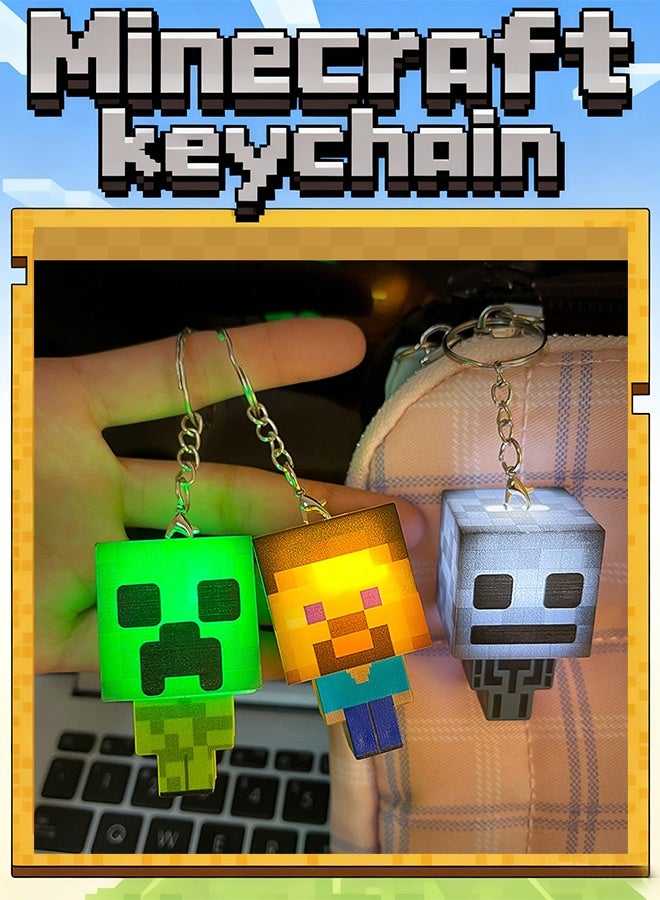 Minecraft Keychain character keychain with light peripheral model gift for student and children's gift luminous keychain - Image 1