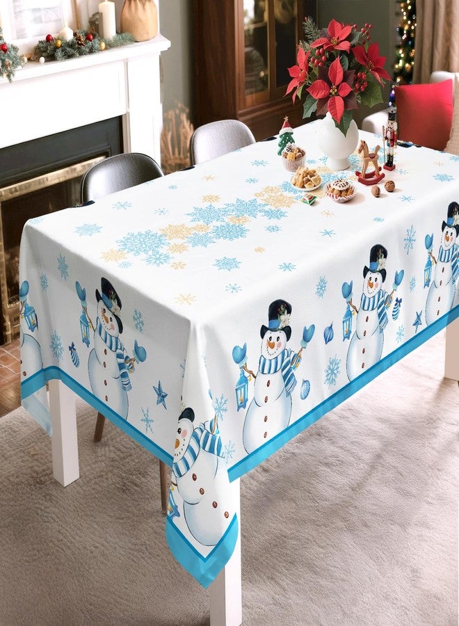 Arquiel Christmas Tablecloth Waterproof, Blue Snowman Snowflake Table Cloth Rectangle, Washable Table Cover for Winter Christmas Party Home Kitchen Decoration (60×120 Inch) - Image 3