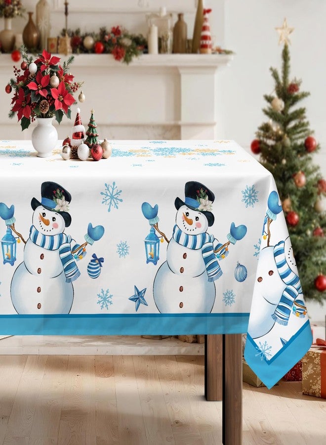 Arquiel Christmas Tablecloth Waterproof, Blue Snowman Snowflake Table Cloth Rectangle, Washable Table Cover for Winter Christmas Party Home Kitchen Decoration (60×120 Inch) - Image 1