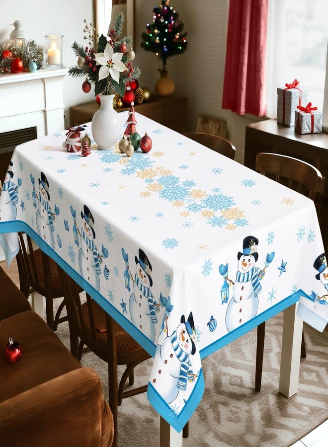 Arquiel Christmas Tablecloth Waterproof, Blue Snowman Snowflake Table Cloth Rectangle, Washable Table Cover for Winter Christmas Party Home Kitchen Decoration (60×120 Inch) - Image 2