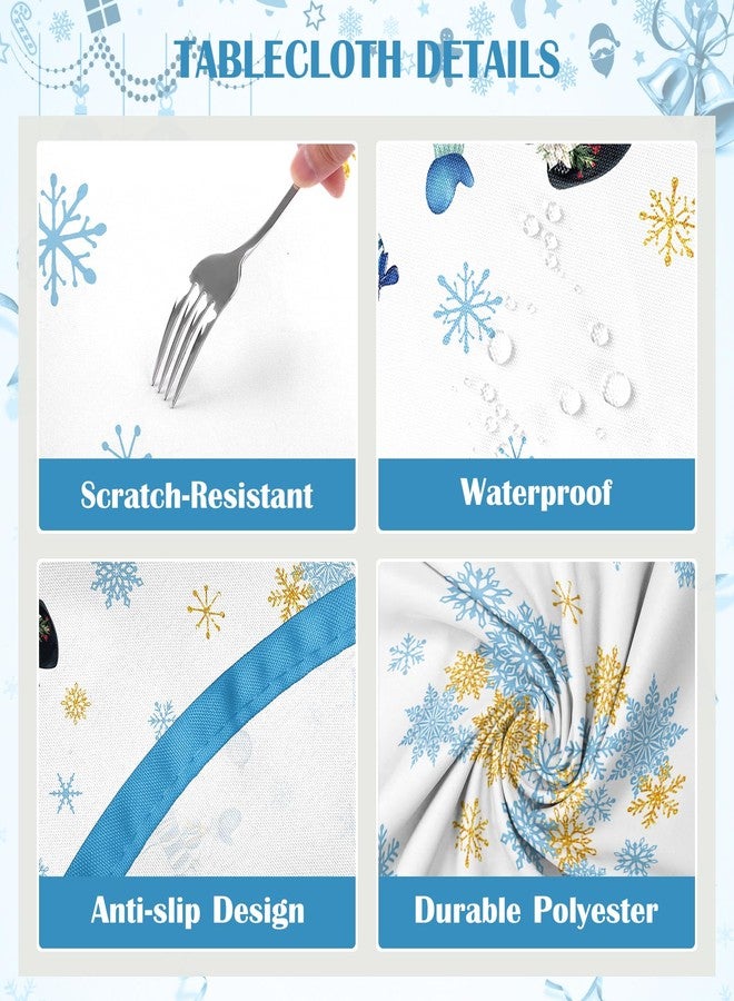 Arquiel Christmas Tablecloth Waterproof, Blue Snowman Snowflake Table Cloth Rectangle, Washable Table Cover for Winter Christmas Party Home Kitchen Decoration (60×120 Inch) - Image 5