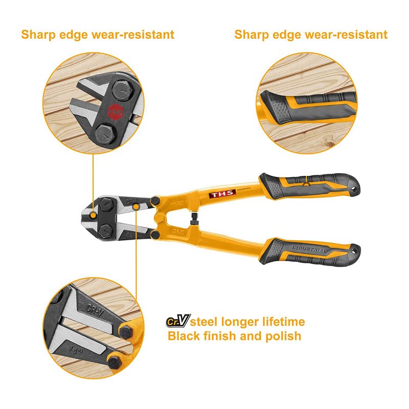 THS 18" 350MM Heavy Duty Bolt Cutter Forged T8 Steel Blade Cuts Steel Wire, Chain Link Fence, Metal Rods, Screws, Locks, Small padlocks - Cutters Ergonomic Rubber Grip Handle - Image 2