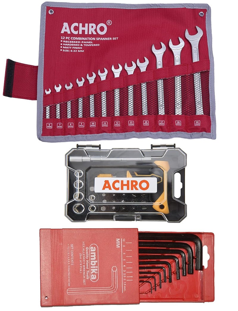 ACHRO Tool Kit Set for HomeGarageIndustry Professional Industrial Grade Combination Spanner Set Allen Key Set and Screwdriver Set 945 - Image 1