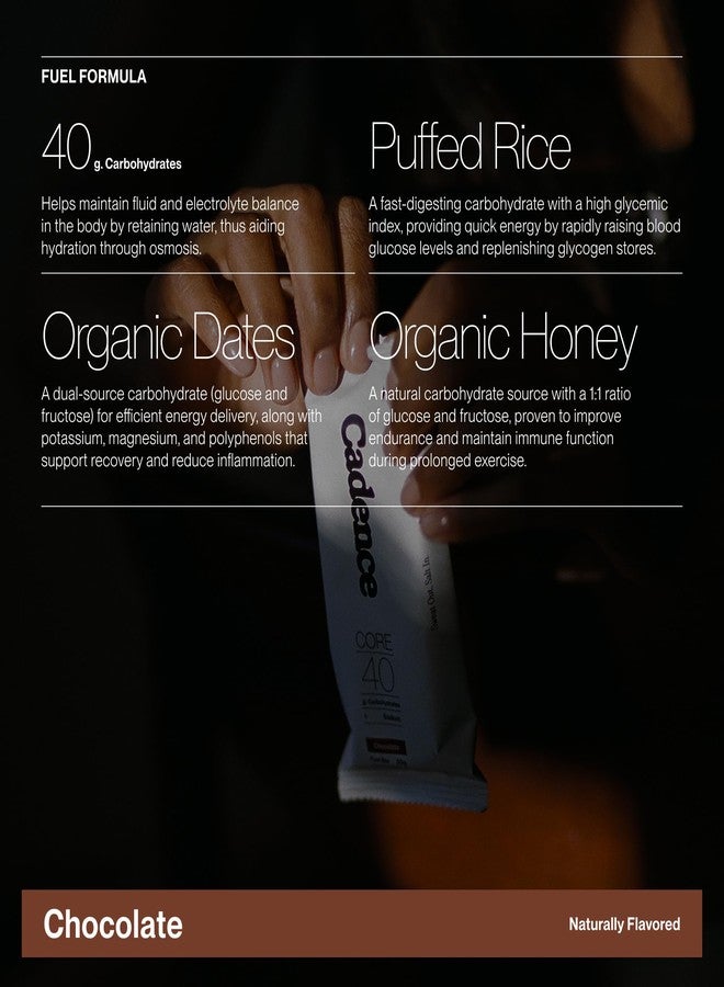 Cadence Chocolate Energy Bar - Case (50g x 12) | 40g Carb Blend with Organic Dates & Honey | Electrolytes for Hydration & Recovery | Natural Ingredients | Vegan-Friendly Fuel for Endurance Sports - Image 3