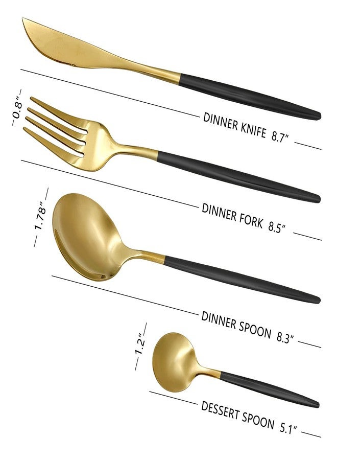 LYFJXX Gold Black Silverware Set, 24 pcs Golden Flatware for 6, Black and Gold Flatware, Stainless Steel Silverware Set,Kitchen Cutlery Sets, Include Knives/Forks/Spoons - Image 3