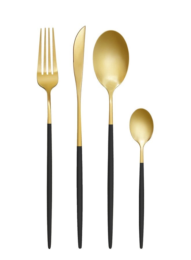 LYFJXX Gold Black Silverware Set, 24 pcs Golden Flatware for 6, Black and Gold Flatware, Stainless Steel Silverware Set,Kitchen Cutlery Sets, Include Knives/Forks/Spoons - Image 2
