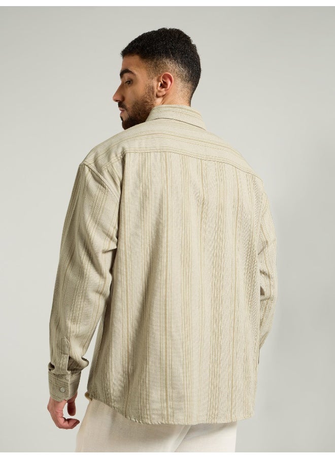 Beyoung Beige Striped Cotton Shirt  - Image 2