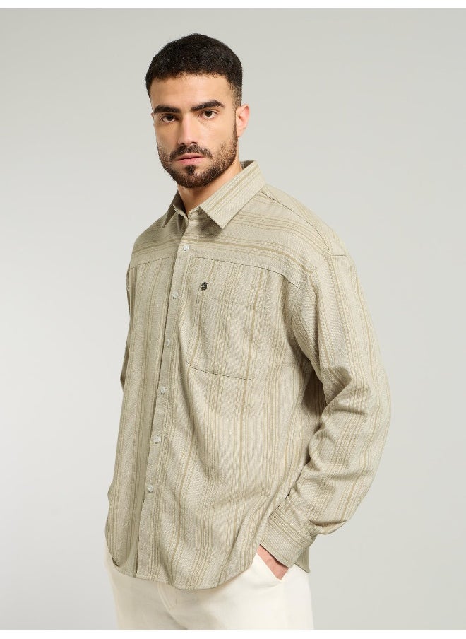 Beyoung Beige Striped Cotton Shirt  - Image 4