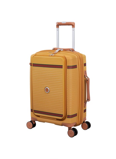 Illustrious II, Unisex Polypropylene Material Hard Case Luggage, 8x360 degree Spinner Wheels, Expandable Trolley Bag, Double TSA lock, SKU15-3108B08, Cabin With Packet Size, Color Mustard Sand