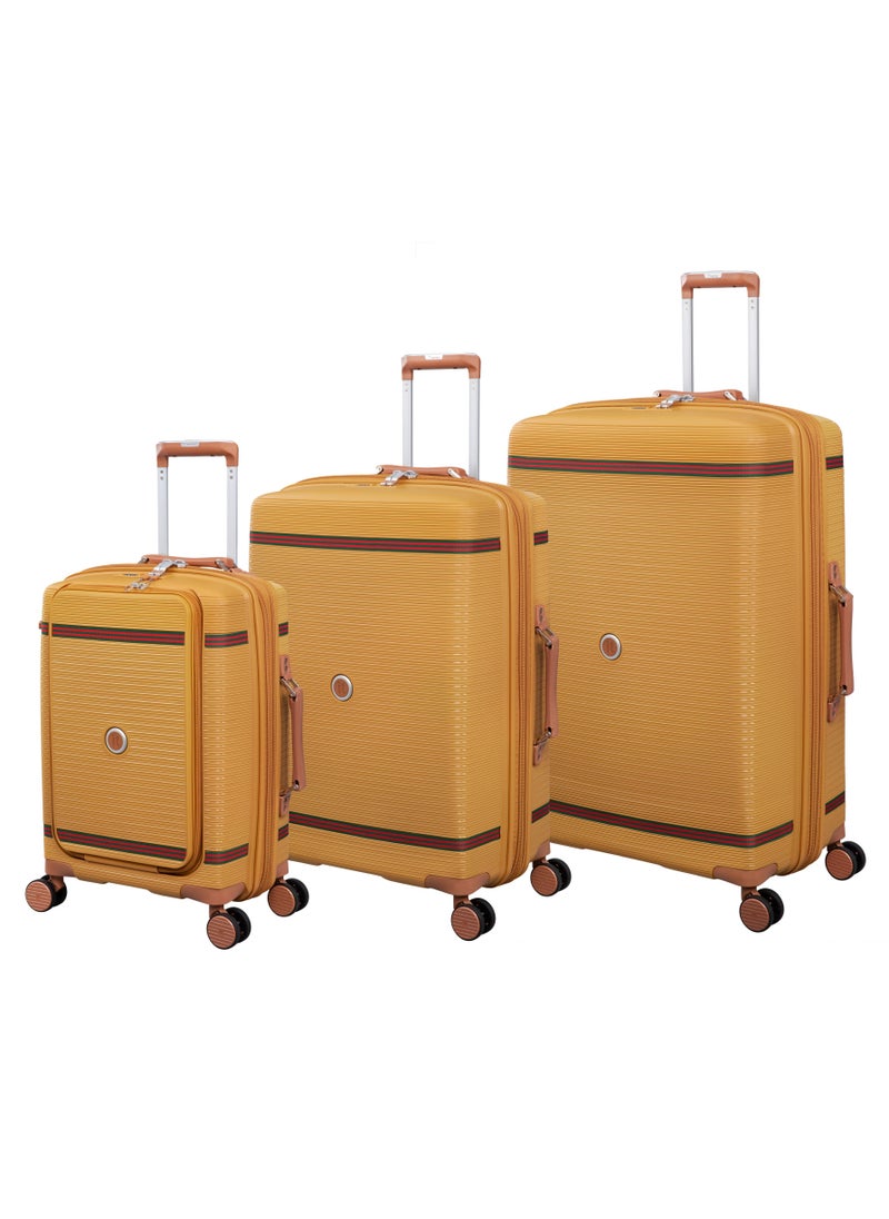 Illustrious II, Unisex Polypropylene Material Hard Case Luggage, 8x360 degree Spinner Wheels, Expandable Trolley Bag, Double TSA lock, SKU15-3108B08, Cabin With Packet Size, Color Mustard Sand