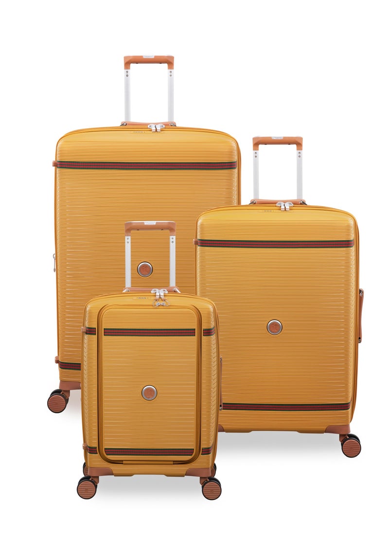 Illustrious II, Unisex Polypropylene Material Hard Case Luggage, 8x360 degree Spinner Wheels, Expandable Trolley Bag, Double TSA lock, SKU15-3108B08, Cabin With Packet Size, Color Mustard Sand