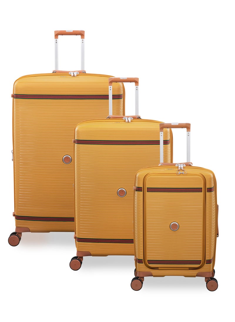 Illustrious II, Unisex Polypropylene Material Hard Case Luggage, 8x360 degree Spinner Wheels, Expandable Trolley Bag, Double TSA lock, SKU15-3108B08, Cabin With Packet Size, Color Mustard Sand