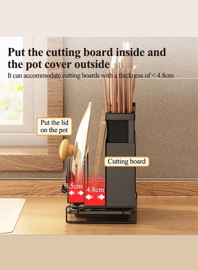 RACK STORE Kitchen Utensil Holder Organizer Wall Mounted Stainless Steel Rack Knives And Cutting Board Chopper Holder Drying Rack Black Color  - Image 4