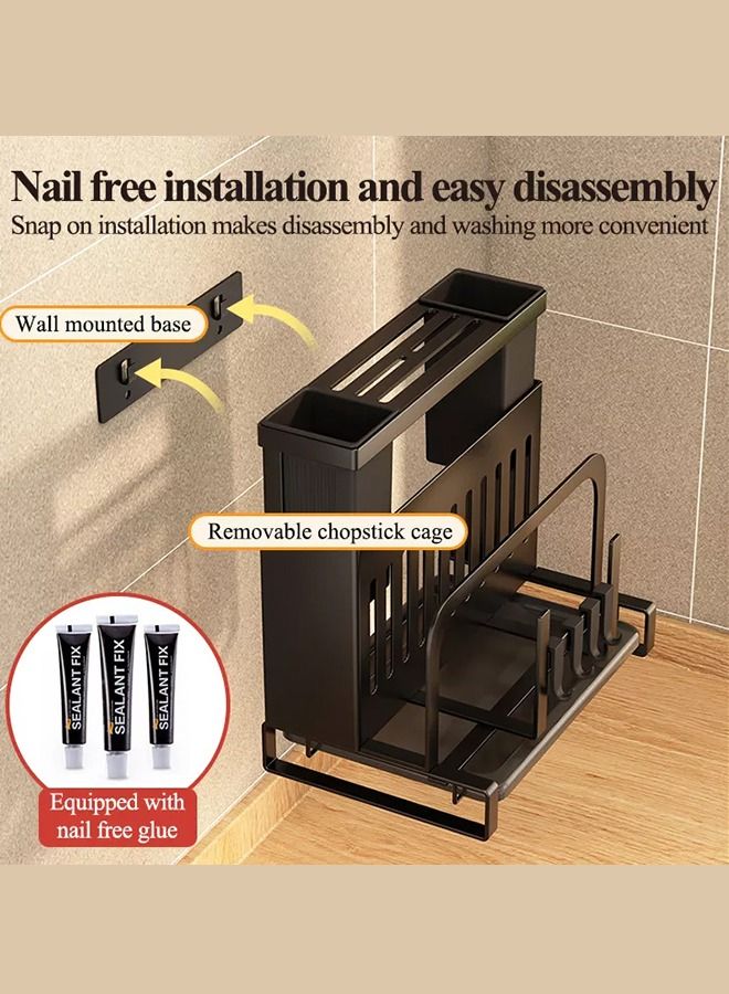 RACK STORE Kitchen Utensil Holder Organizer Wall Mounted Stainless Steel Rack Knives And Cutting Board Chopper Holder Drying Rack Black Color  - Image 5