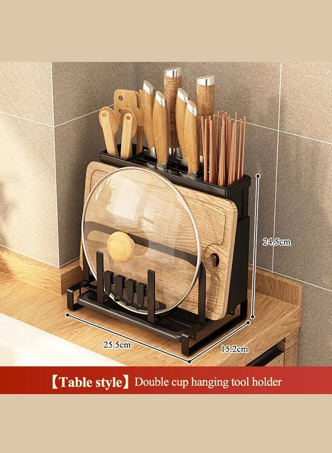 RACK STORE Kitchen Utensil Holder Organizer Wall Mounted Stainless Steel Rack Knives And Cutting Board Chopper Holder Drying Rack Black Color  - Image 3