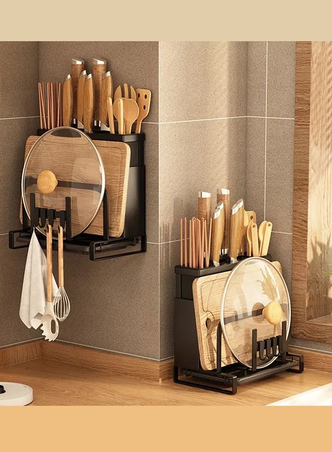 RACK STORE Kitchen Utensil Holder Organizer Wall Mounted Stainless Steel Rack Knives And Cutting Board Chopper Holder Drying Rack Black Color  - Image 2